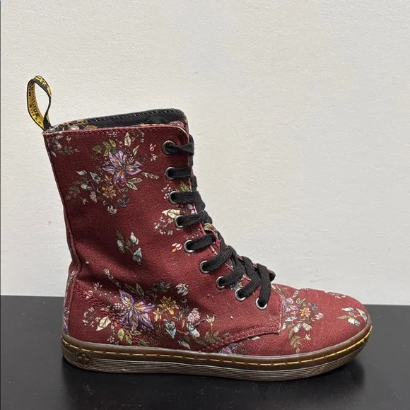 Dr. Martens Stratford Canvas combat boots floral red burgundy lace up US6 - Picture 6 of 10